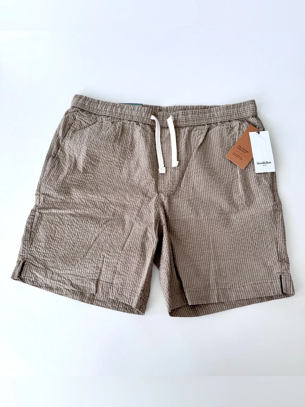 Goodfellow & Co Men's Khaki Striped Vintage Collection Shorts, 7” inseam, Size L